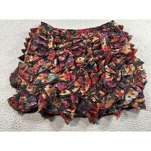 Anthropologie Geisha Designs Skirt Women's 14 Red Floral Mini Ruffled Cocktail